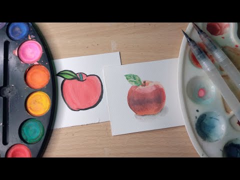 How to Paint with Watercolor Tutorial for beginners Realistic Apple