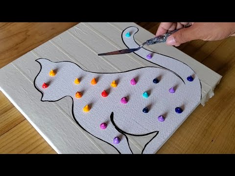 Cat  Easy Abstract Painting Demo Using Masking Tape  Satisfying  Project 100 Days  Day 51
