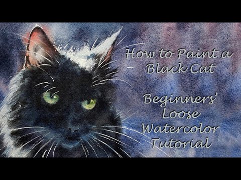 HOW TO PAINT A BLACK CAT IN WATERCOLOR  Back Lit wet in wet loose painting tutorial for Beginners