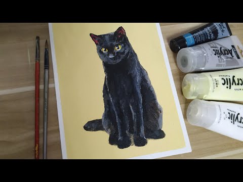 Acrylic painting A black catEasy painting Tutorial 79