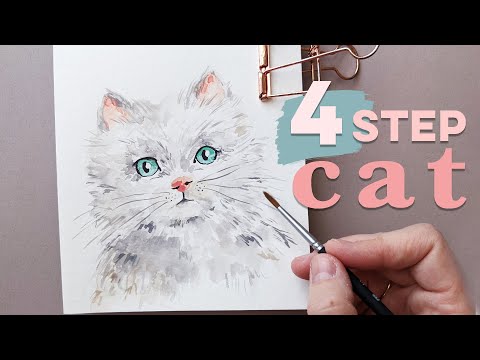 4 Step Watercolor Cat  Beginner Painting How To
