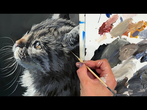 Realistic Kitten Acrylic Painting Tutorial in REAL TIME