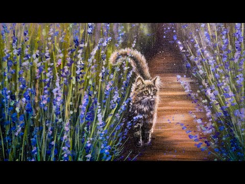 How to Paint a Cat in Lavender Acrylic Painting LIVE Tutorial