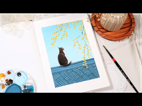  Fall Gouache Painting Tutorial  Cat and Leaves