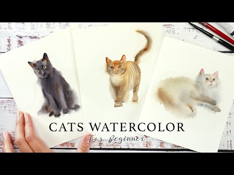 How To Paint 3 Different Cats In Watercolor  Step By Step Tutorial For Beginner