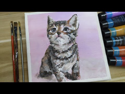 Acrylic painting   A kitten  Easy painting Tutorial  100