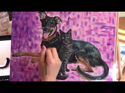Dog amp Cat SPEED PAINTING  Oils over Acrylics