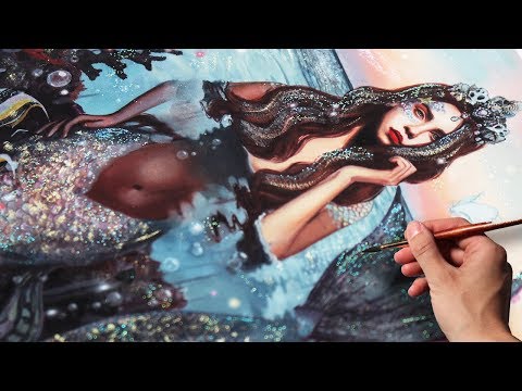 How to paint a glittery and shiny Mermaid with Oils and Acrylics