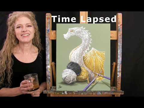 TIME LAPSE  How to paint KNITTED DRAGON with Acrylic  Step by Step Tutorial