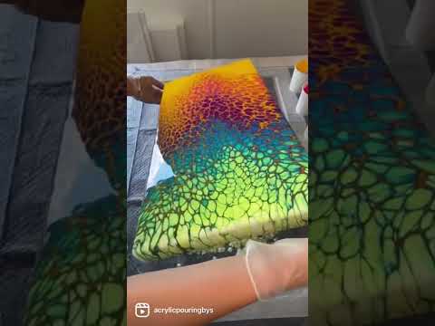 Dragon Scales Acrylic Pouring Swipe with yellow base acrylicpouring art artist acrylicpainting