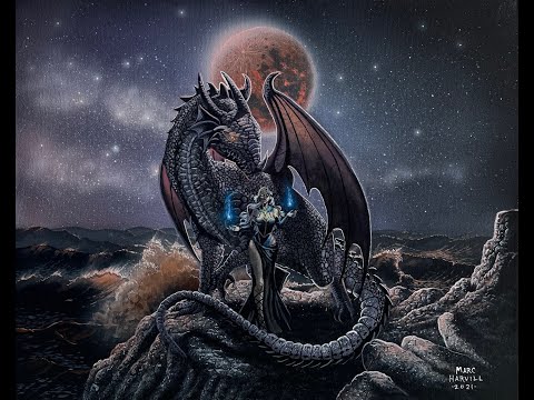 68 Sorcerous and Blood Moon Dragon  Acrylic and oil Painting Tutorial   Marc Harvill Art