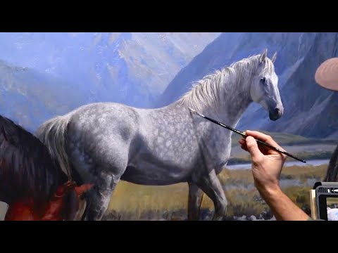 RIVER HORSES  How I create an HUGE OIL PAINTING   Original Design Sketching and PS Digital
