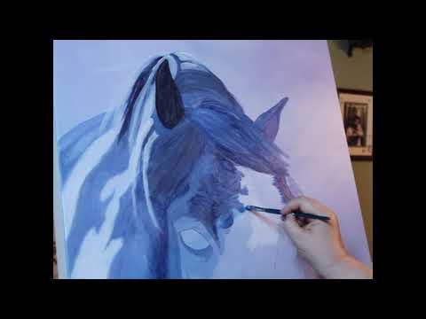 Acrylic Underpainting of a Blue Paint Horse