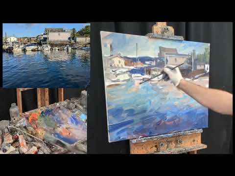 KYLE BUCKLAND Oil Painting Landscape Art DEMO Impressionism Time Lapse Demonstration BOATS HARBOR