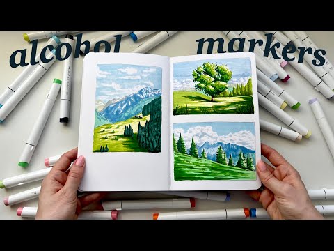 39painting39 landscapes with alcohol markers  Ohuhu markers
