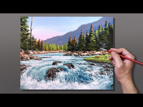 Acrylic Painting Stream Waterfall Landscape