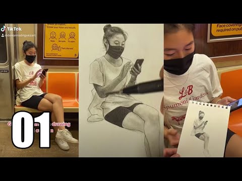 Drawing realistic portraits of strangers on the NYC subway compilation 1