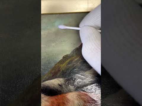 Removing varnish for test window of 19th Century Oil paintingrestoration fineartrestoration